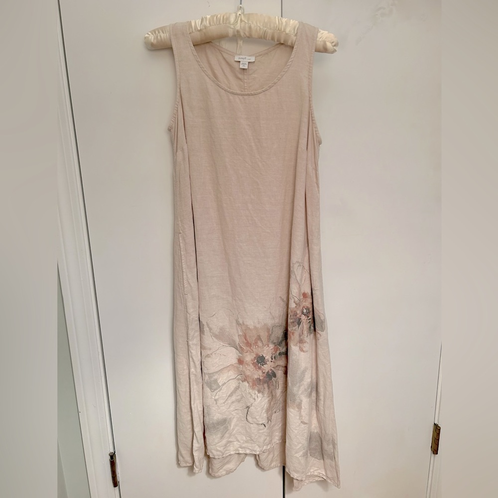 PureJill Linen dress with pockets and floral / flower graphic detail Petite XS